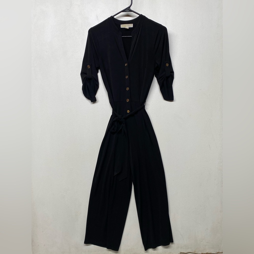 MICHAEL KORS Jumpsuit Womens Black Cropped Wide Leg Tie Waist Stretch XS